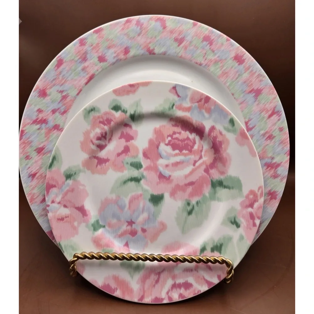 Vintage Dinner Plates /Salad. 2 In Set Pink Roses‎ And Design By Lynn Hollyn